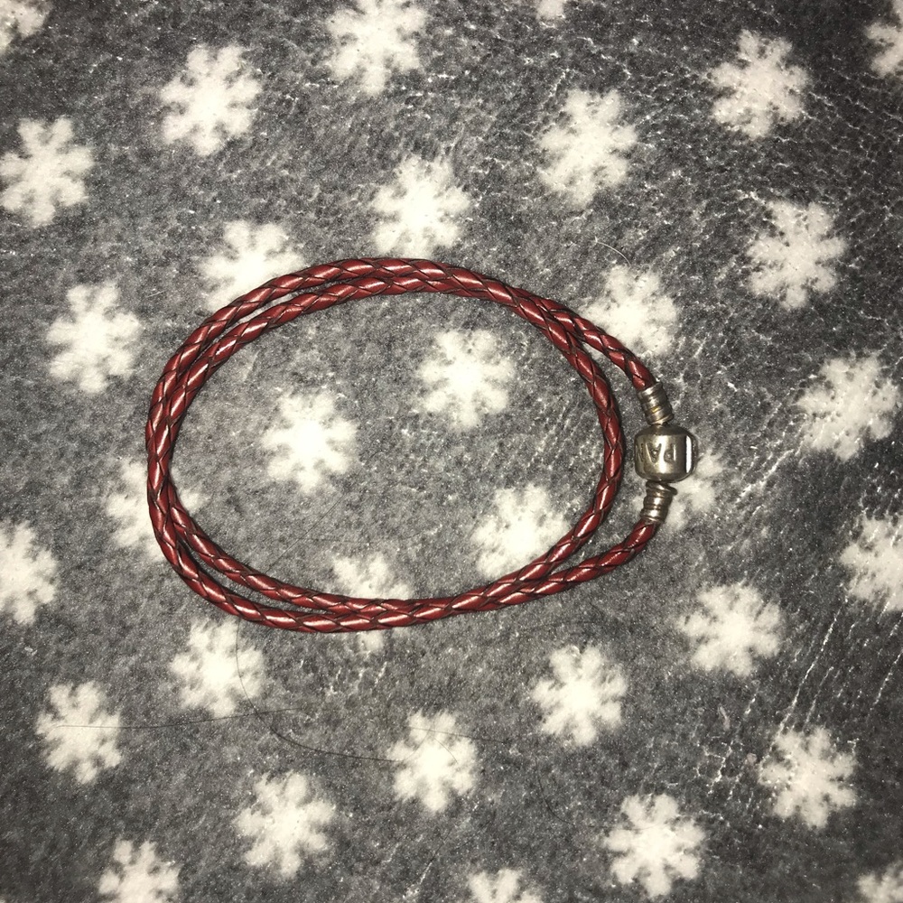 Pandora red braided double wrap leather bracelet
